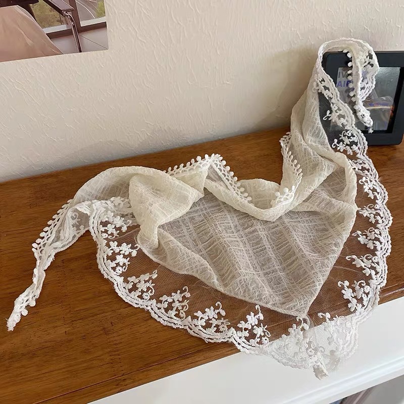 Travel Accessories Aesthetic - Fashion Lace Triangle Headscarf Romantic Floral