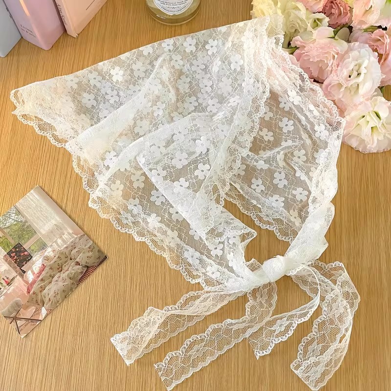 Travel Accessories Neck - Vintage French Farmhouse Lace Bandana Sweet