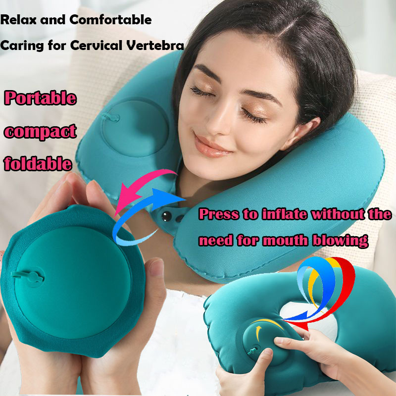 Travel Accessories Pillow - Portable Flocking Inflatable Neck Pillow That