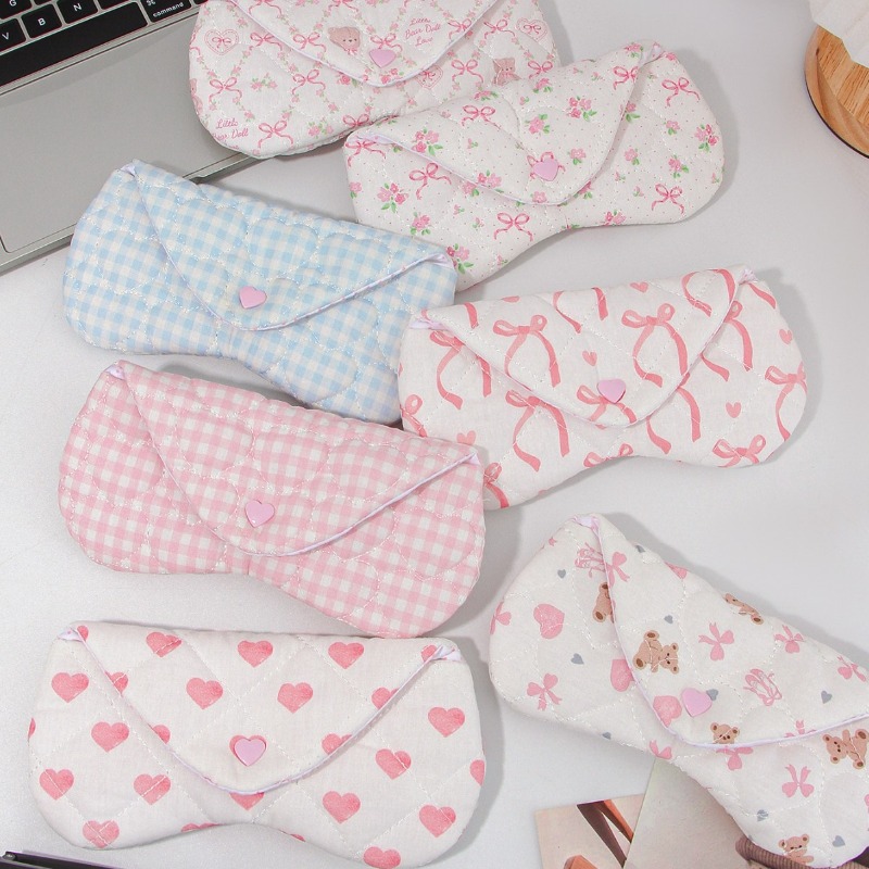 Ins Korean Plaid Fabric Heart  - Travel Accessories Pouch For Women review and price