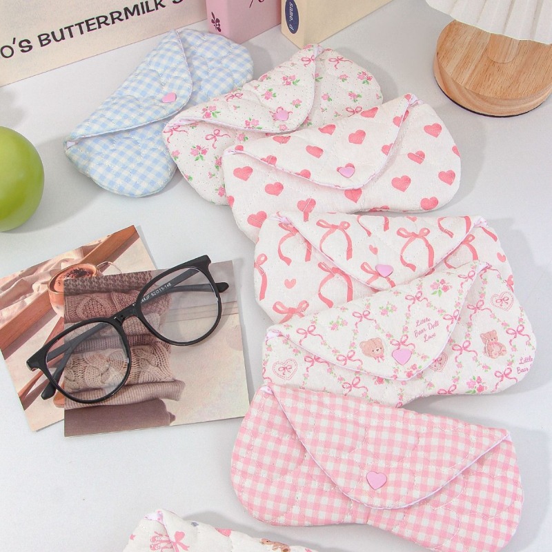Ins Korean Plaid Fabric Heart  - Travel Accessories Pouch For Women review and price