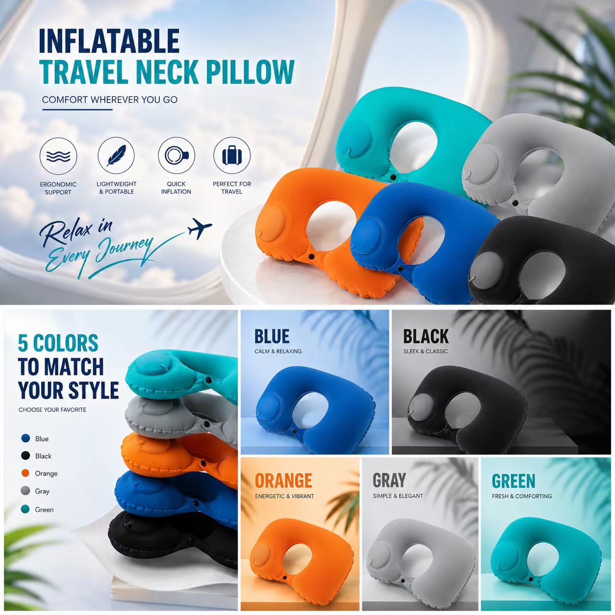 5 Colors Press Inflatable Pill - Travel Accessories Pillow review and price