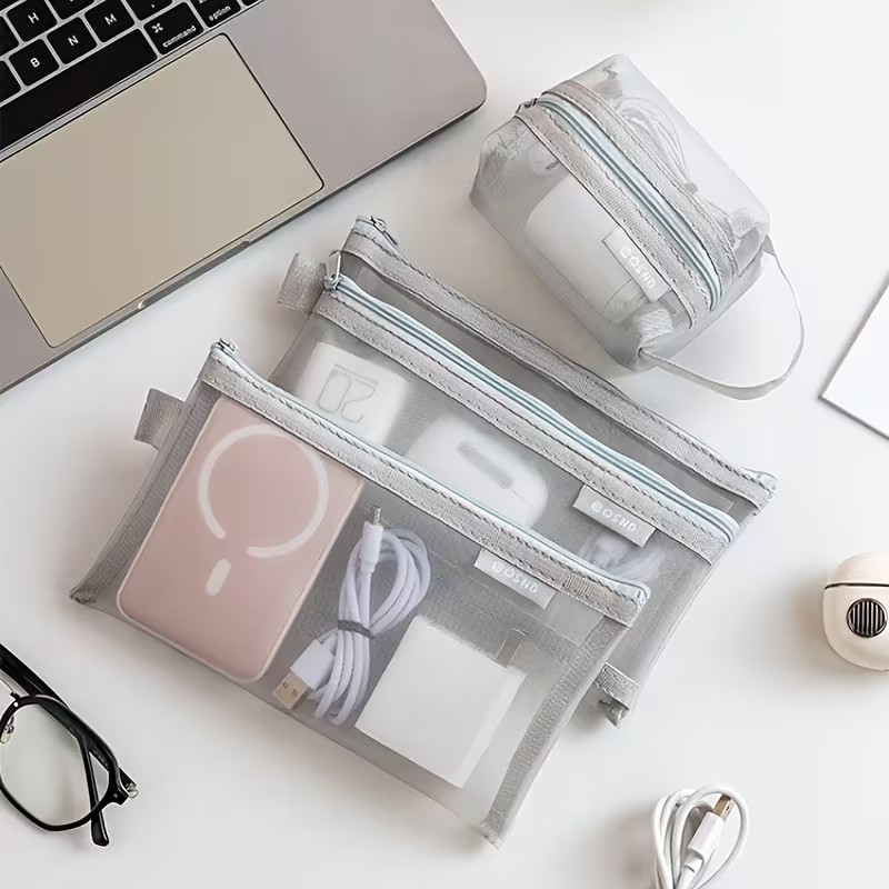Gray Mesh Organizer Bags – for - Travel Accessories Electronics review and price